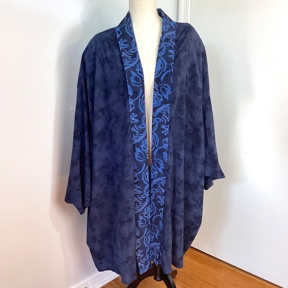 Vintage Woman Plus Size Navy Kimono Dolman Sleeve Duster Oversized Relaxed Fit - Picture 1 of 11